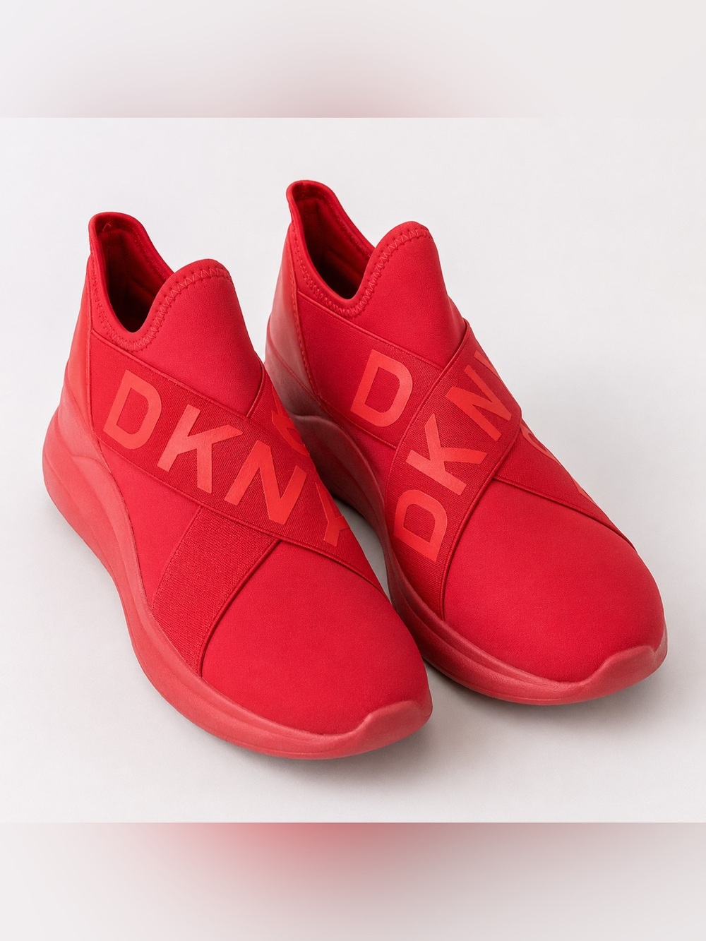 DKNY Red Logo Crisscross Slip-On Sneakers Athletic Shoes